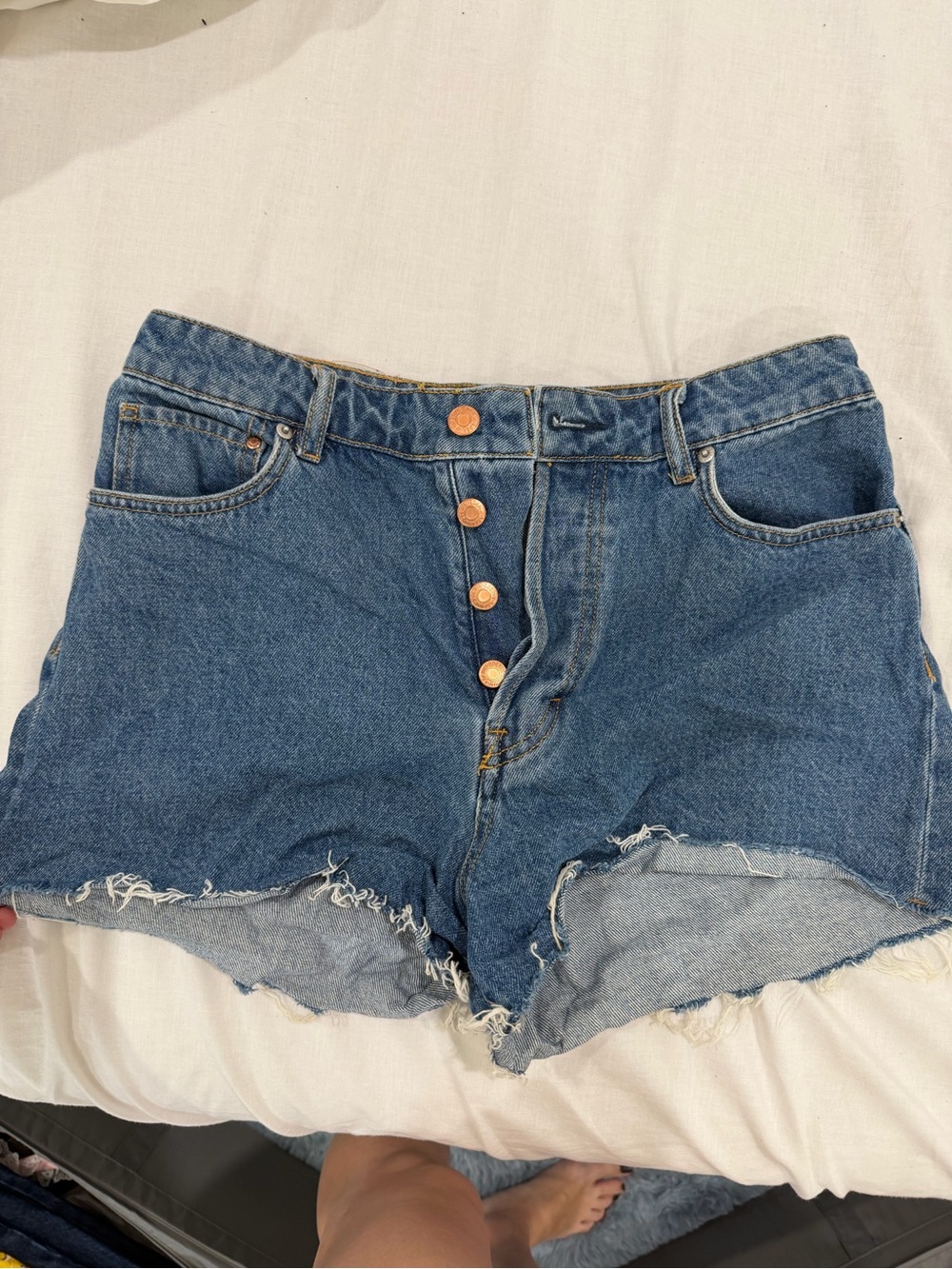 H&M Blue Denim High-Rise Button-Front Shorts